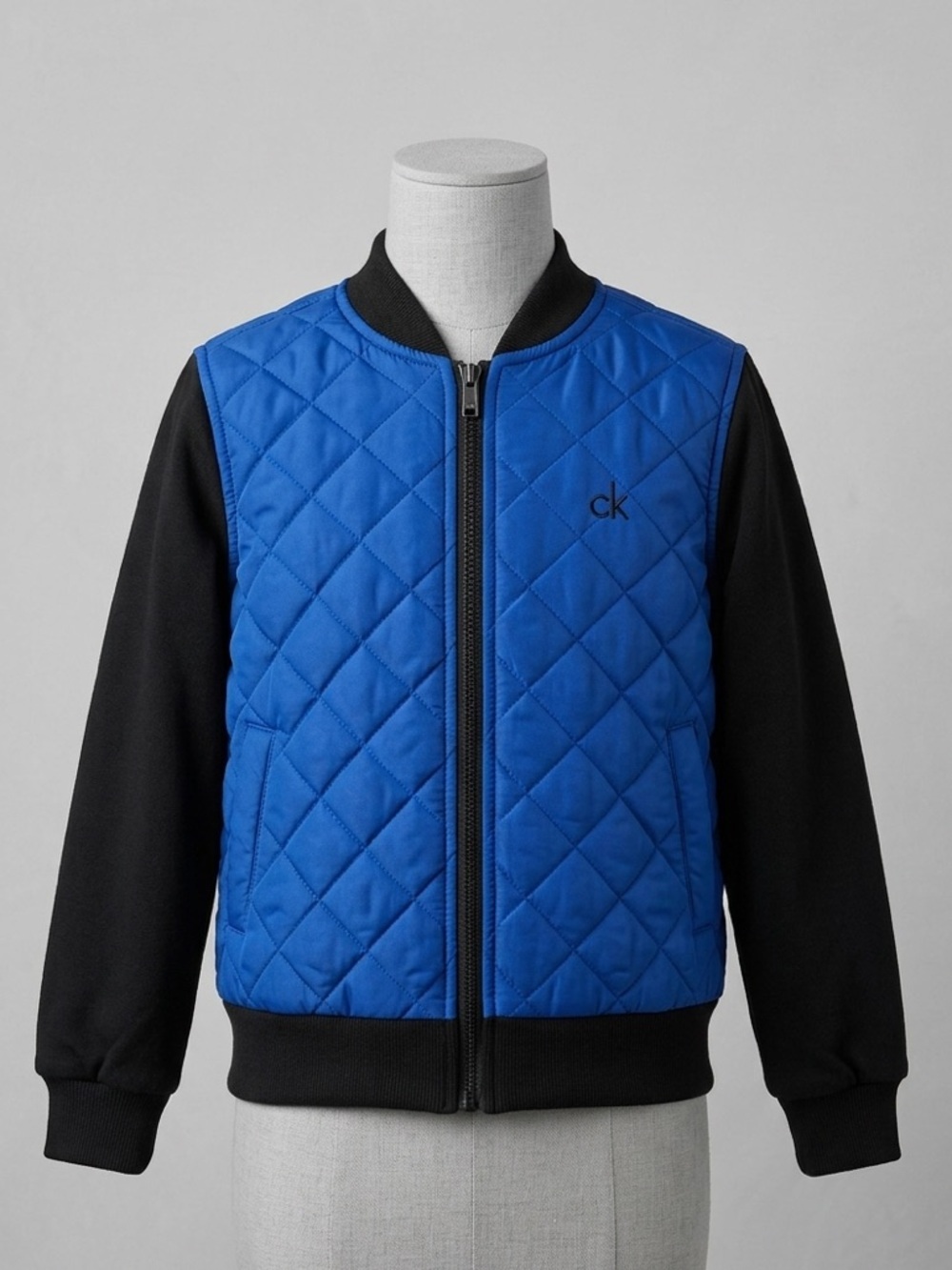 Calvin Klein Jeans Toddler Boy Blue Black Quilted Varsity Bomber Jacket Zip 2T